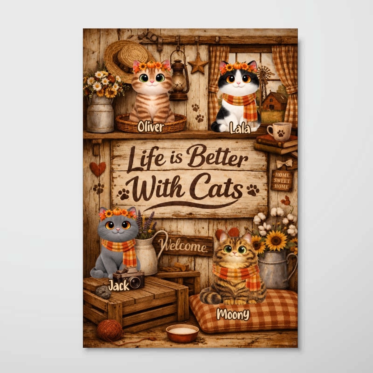 Life is Better with Cats - Personalized Poster - Cozy Fall Decor for Cat Lovers - 8"x12"