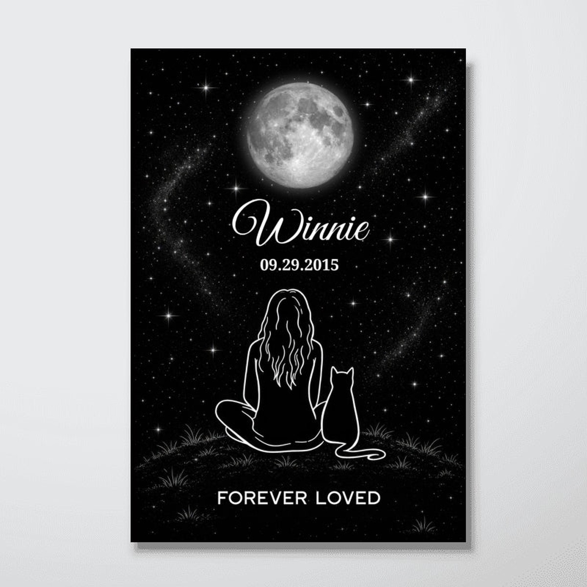 Cat Loss Memorial Moon Phase Galaxy Art - Personalized Poster - Pet Loss Memorial Sympathy Gift - 8"x12"