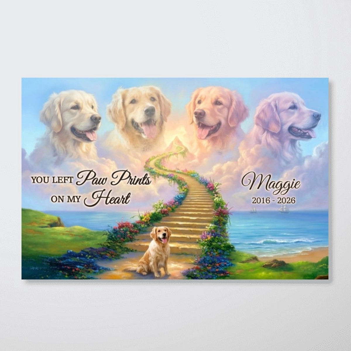 Pet Memorial Stairway to Heaven - Personalized Poster - Custom Pet Photo, Pet Loss Gift, Sympathy Gift - 12"x8"