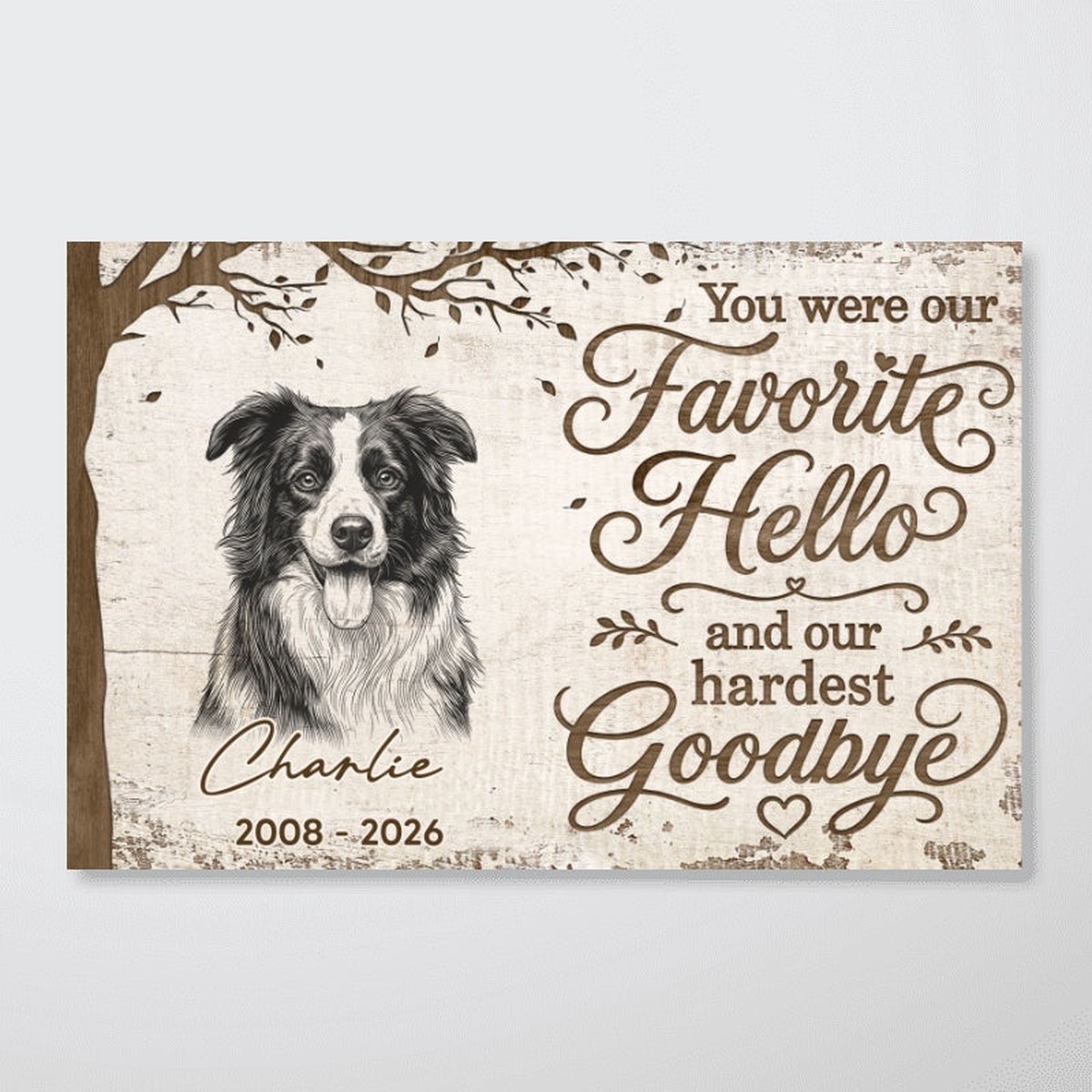 Under Tree Pet Dog Cat Memorial Custom Photo You Were Our Favorite Hello - Personalized Poster - Sympathy Gift, Remembrance Gift - 12"x8"