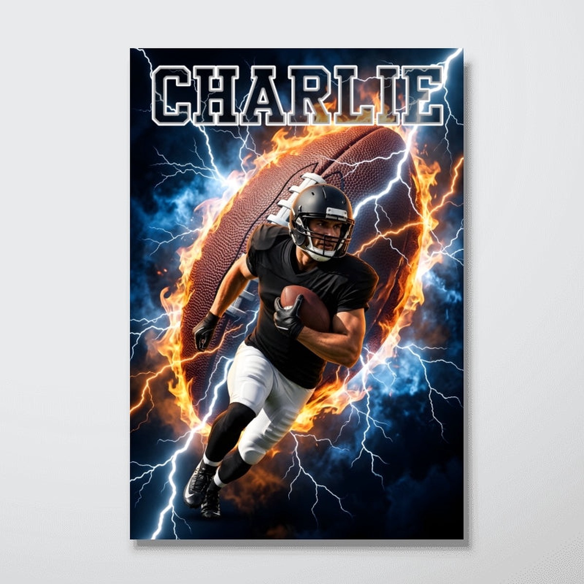 Football On Fire Photo Insert - Personalized Poster - Trending Gift For Boy, Girl - 8"x12"