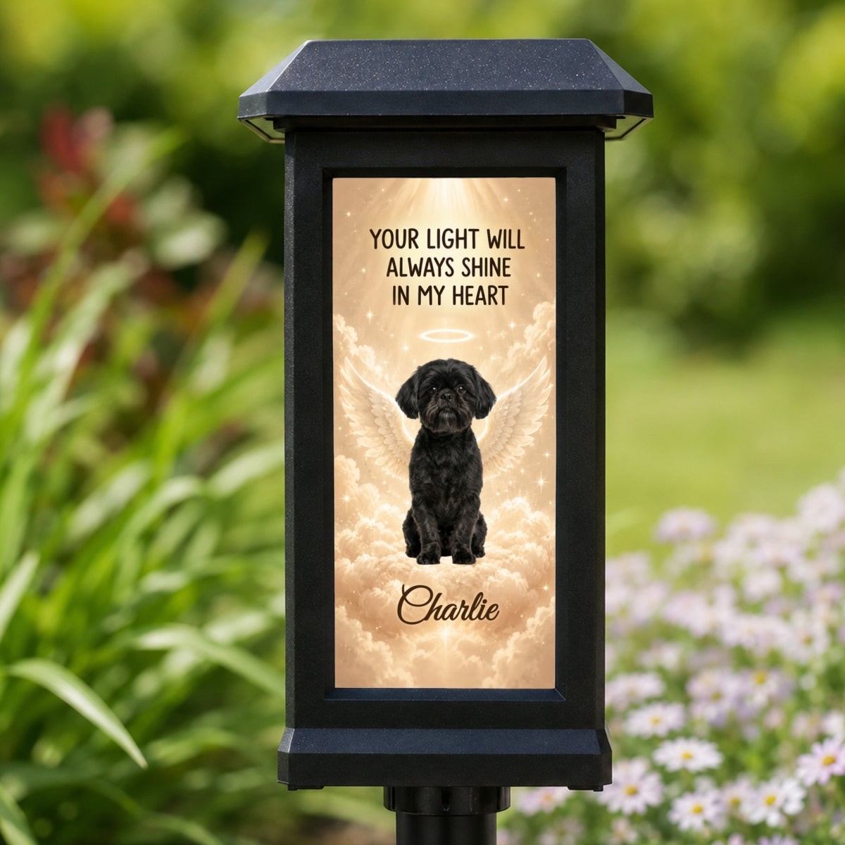 Your Light Will Always Shine in My Heart Pet Memorial - Personalized Solar Garden Light - Heartfelt Remembrance Keepsake - 3.2" x 5.7" | Warm Light