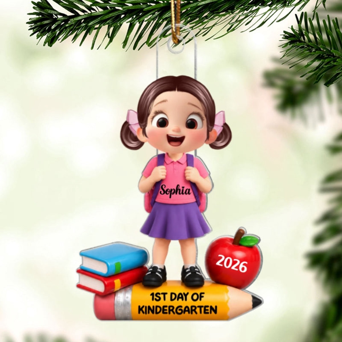 1st Day Of Kindergarten Boy Girl 2D Flat - Personalized Acrylic Ornament - Back To School Gift, Christmas Keepsake - Acrylic | 3.54" | 1 Ornament