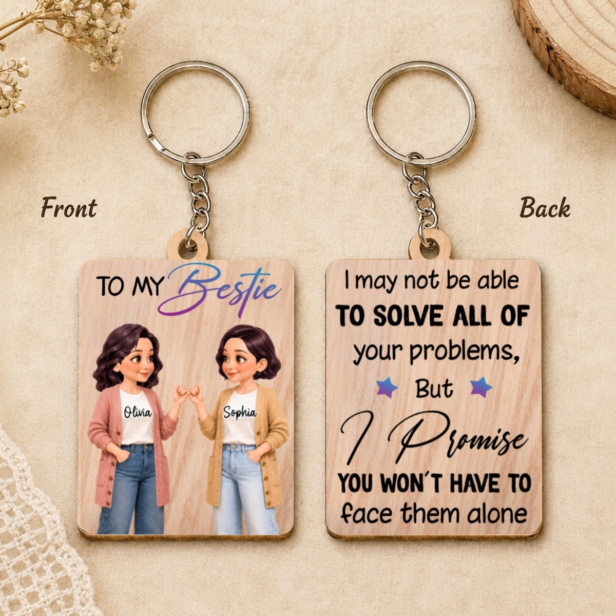 To My Bestie Pinky Promise Besties - Personalized Wooden Keychain - Friendship Gift, Birthday Gift For Best Friends - Wood | S - 2.35" | 1 Keychain