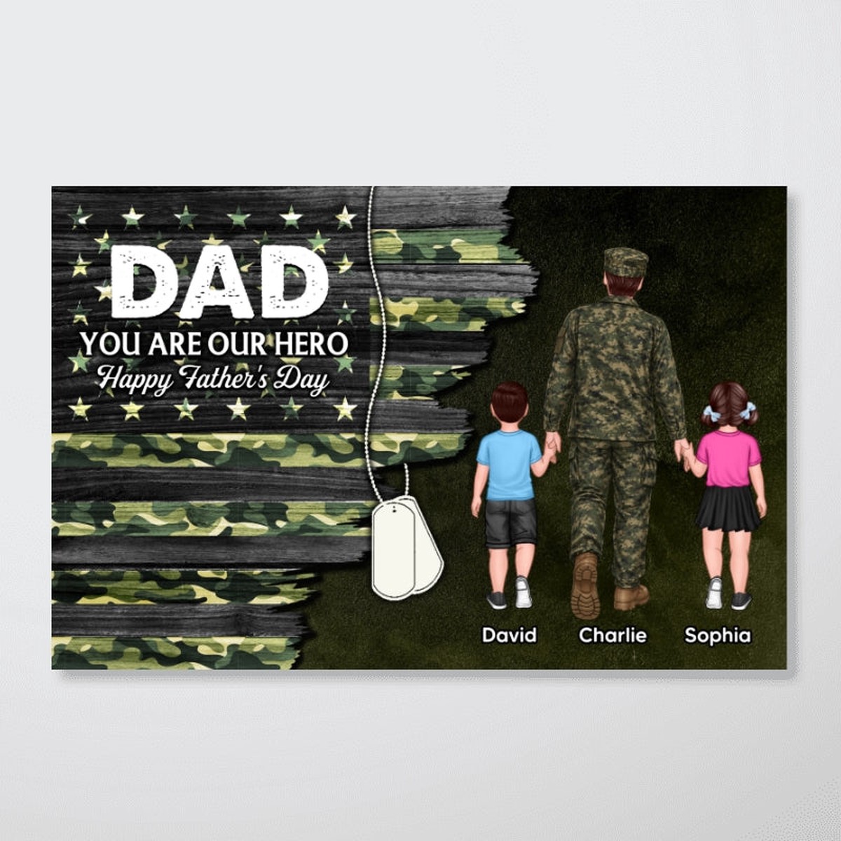 Army Millitary Half Camouflage Flag Dad - Personalized Poster - Father's Day Gift For Dad - 12"x8"