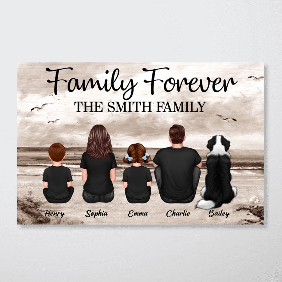 [FREE DELIVERY - Limited Time Offer] Custom Family Retro Vintage Beach Landscape Poster, Gift For Mom, Dad, Husband, Wife - 12"x8"