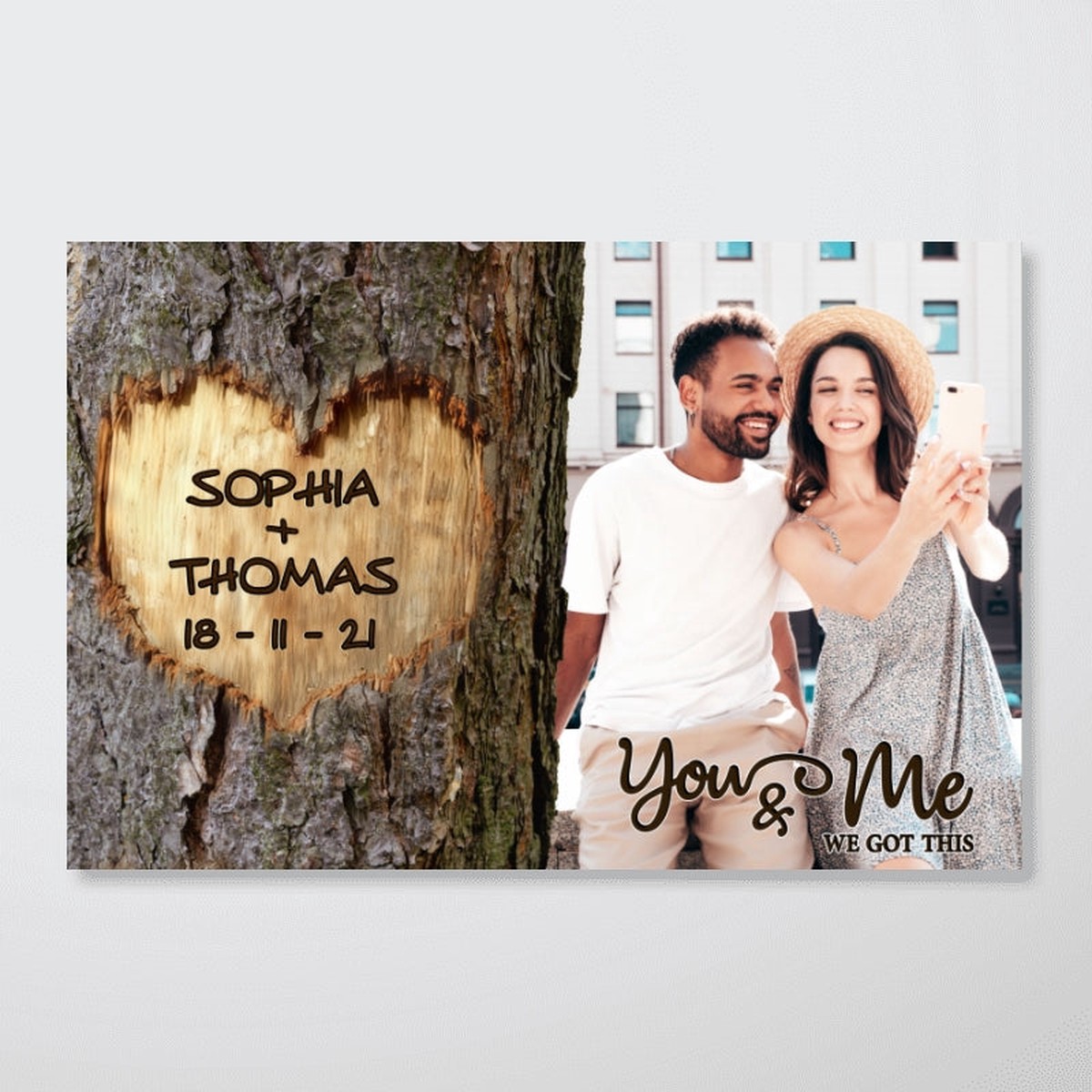 You & Me We Got This Couple Custom Photo Heart Carved Tree - Personalized Poster - Anniversary Gift, Valentine's Gift For Him, For Her - 12"x8"
