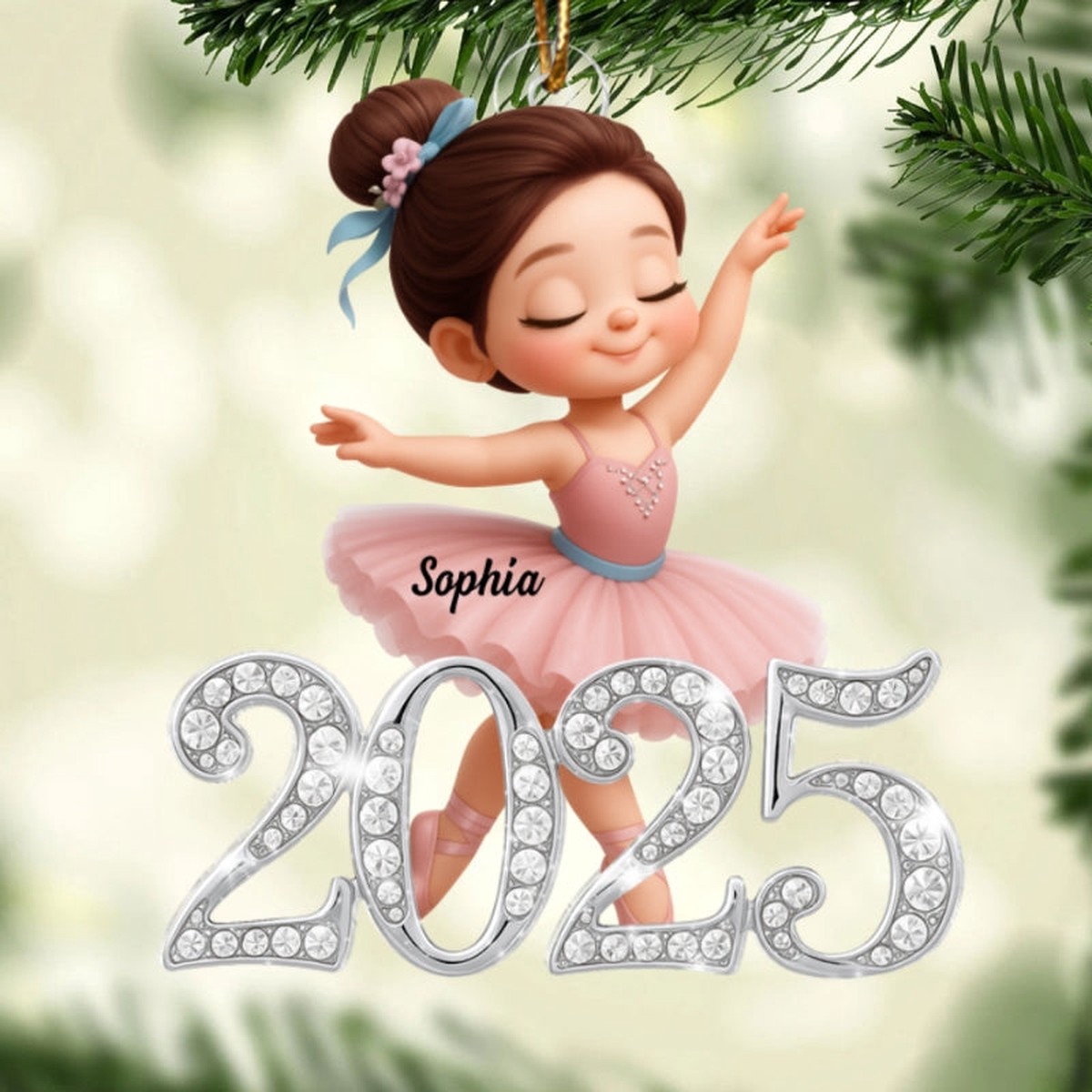 2025 Shining Effect Ballerina Girl - Personalized Acrylic Ornament - Christmas Gift for Kids, Grandkids - Acrylic | 3.54" | 1 Ornament