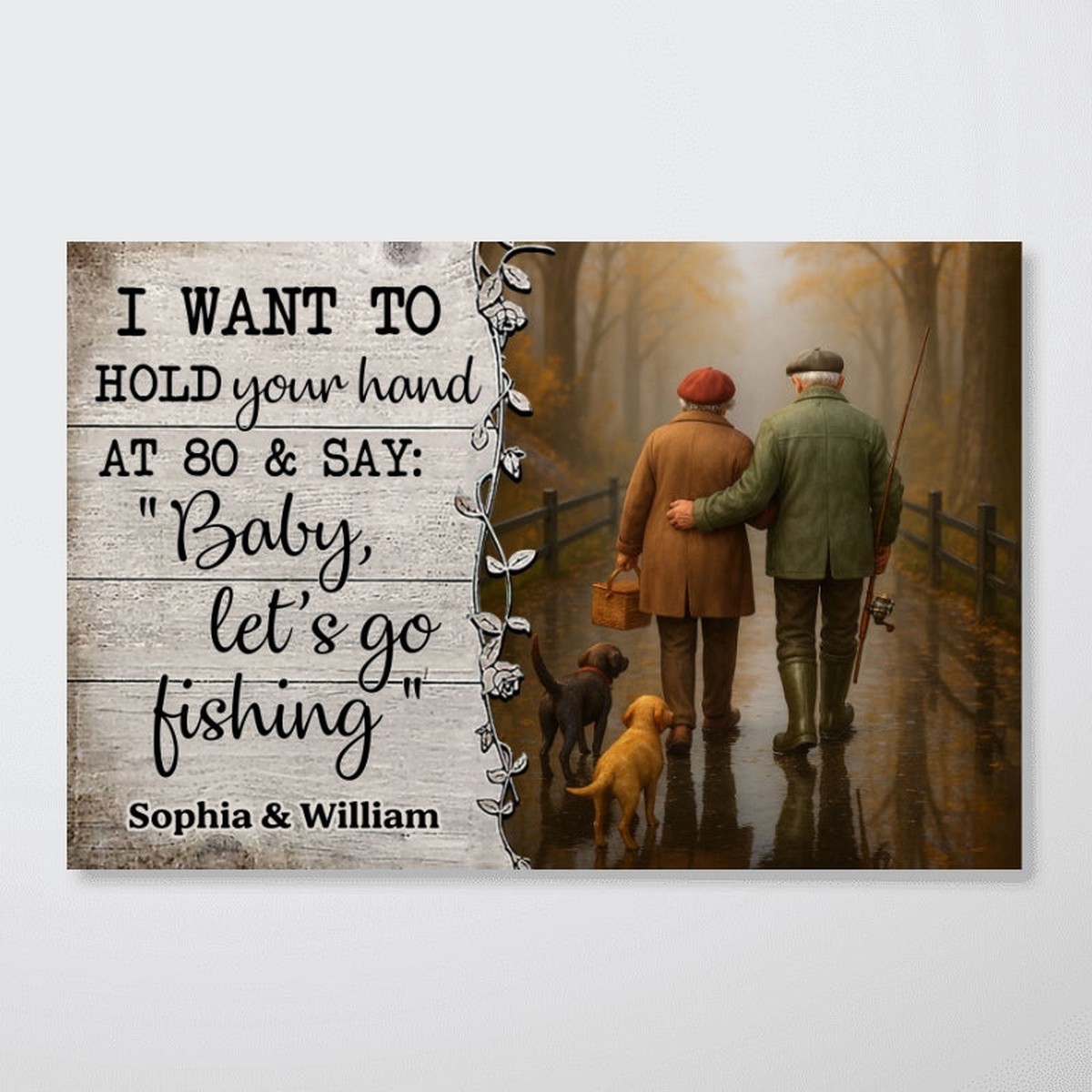 Baby Let's Go Fishing Old Couple - Personalized Poster - Heartwarming Gift For Him, For Her, For Couple - 12"x8"
