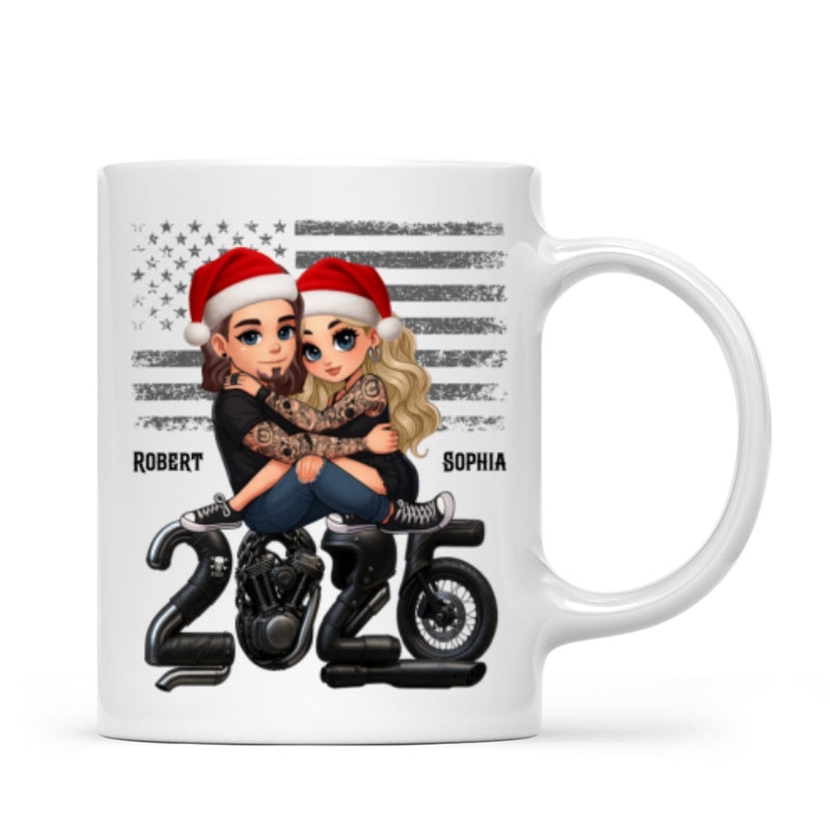3D Effect Biker Couple Christmas - Personalized Mug - Gift For Bikers, Gift For Him, For Her - White | 1 Mug | 11oz