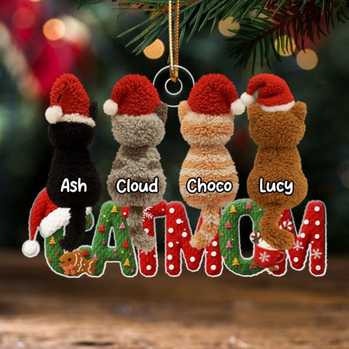 2025 Cat Lovers Latch Hook Yarn Faux - Personalized Acrylic Ornament - Christmas Gift for Cat Moms, Cat Dads - Acrylic | 3.54" | 1 Ornament