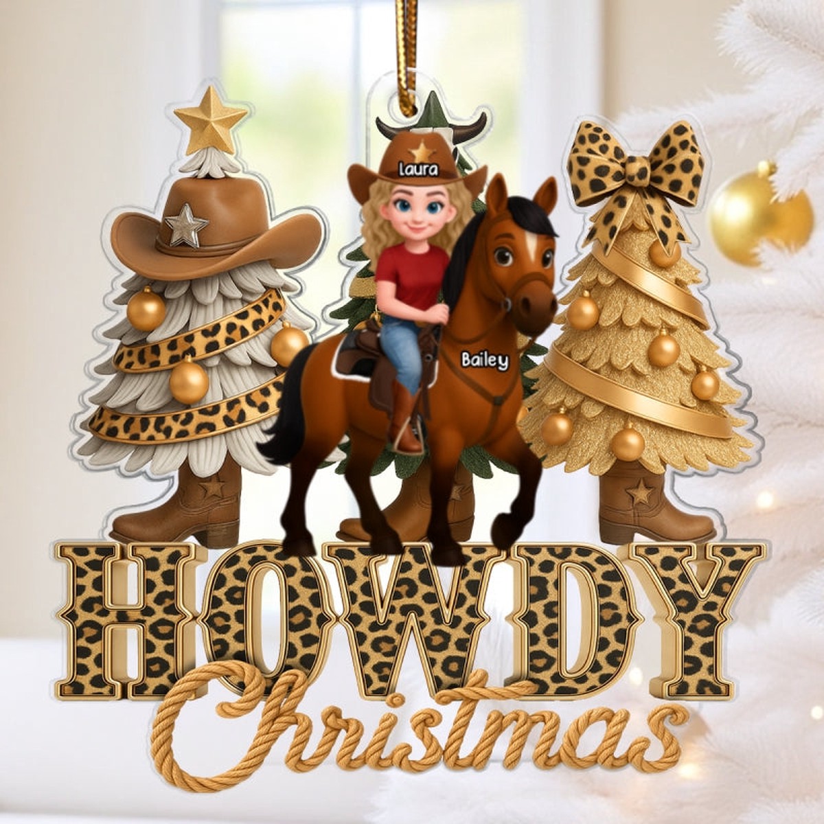 2025 Western Vibe Howdy Christmas Girl & Horse - Personalized Acrylic Ornament - Acrylic | 3.54" | 1 Ornament