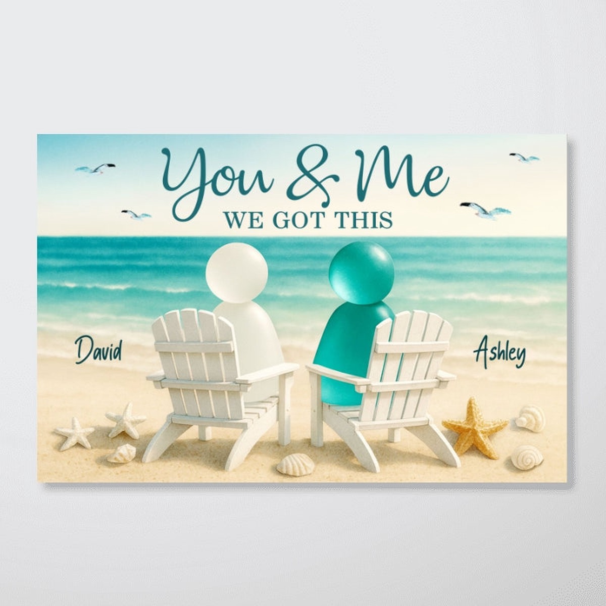 3D Sea Glass Effect Couple You & Me We Got This - Personalized Poster - 12"x8"