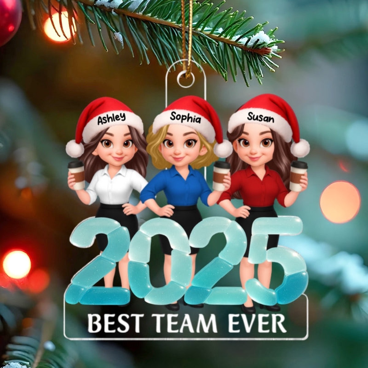 2025 Best Team Ever Sea Glass 3D Effect - Personalized Acrylic Ornament - Christmas Gift for Coworkers, Colleagues - Acrylic | 3.54" | 1 Ornament