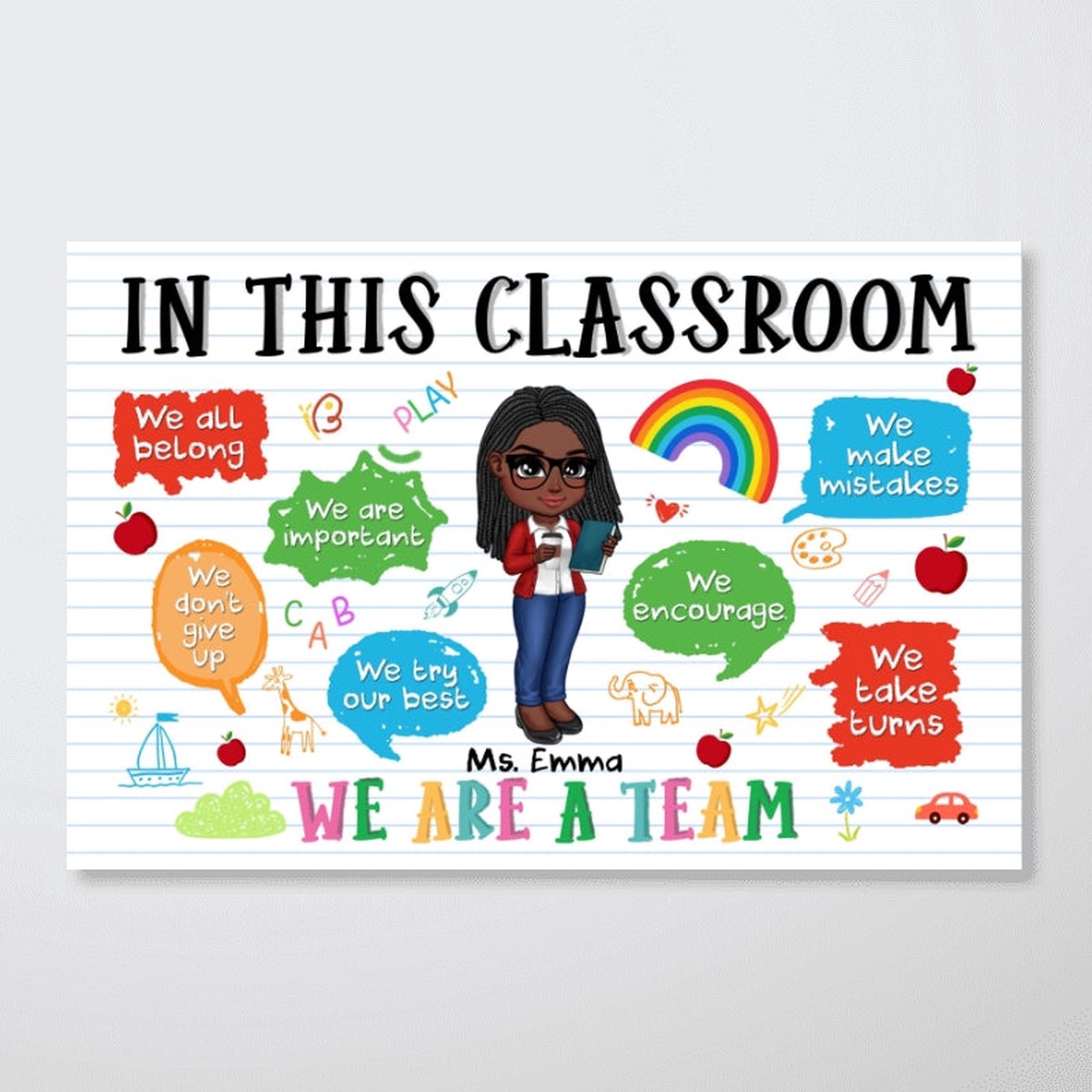 Adorable Teacher Personalized Poster, Gift For Teacher, Appreciation Gift, Back To School, Teacher Classroom Decor - 12"x8"