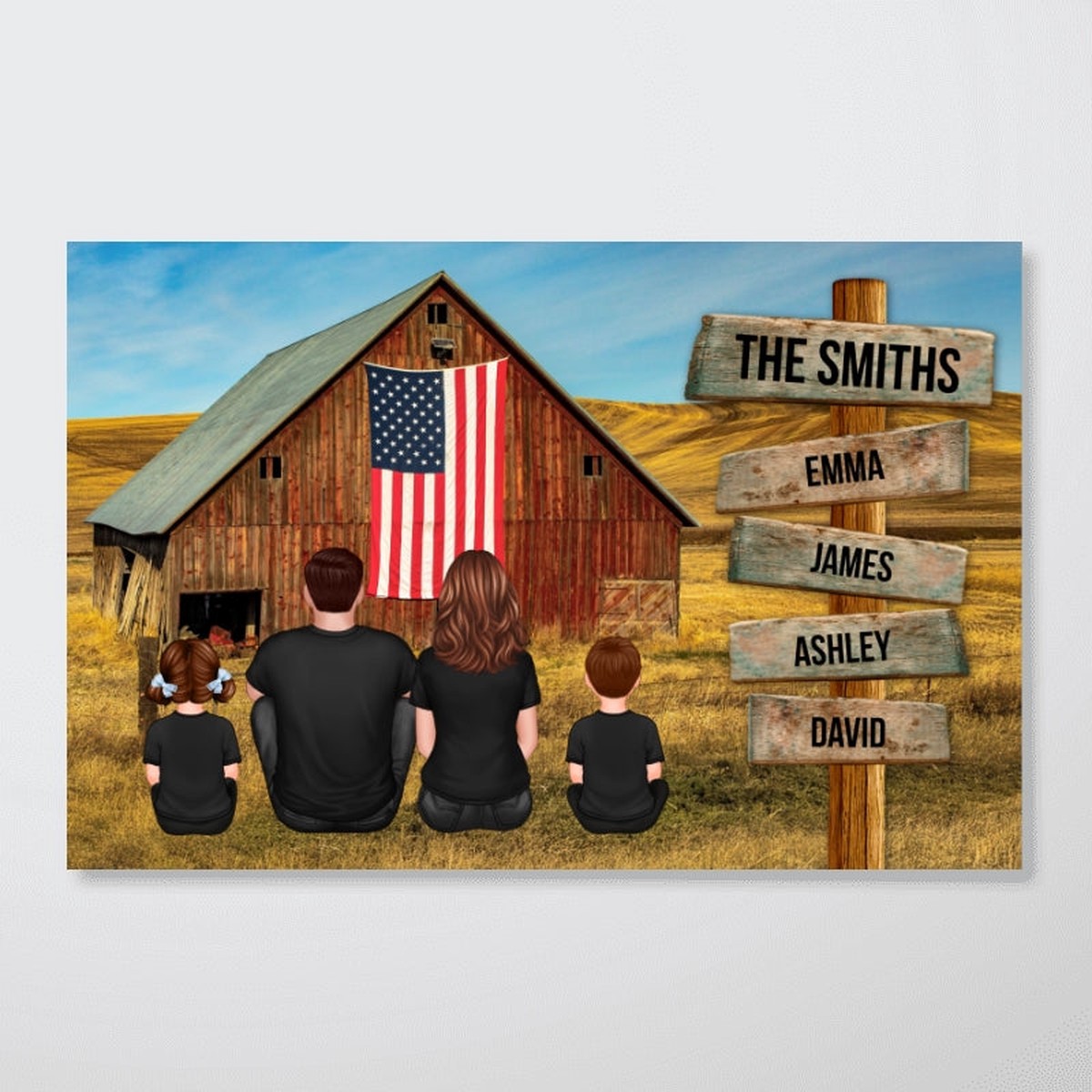 American Barn Family Personalized Poster, 4th Of July Gift - 12"x8"