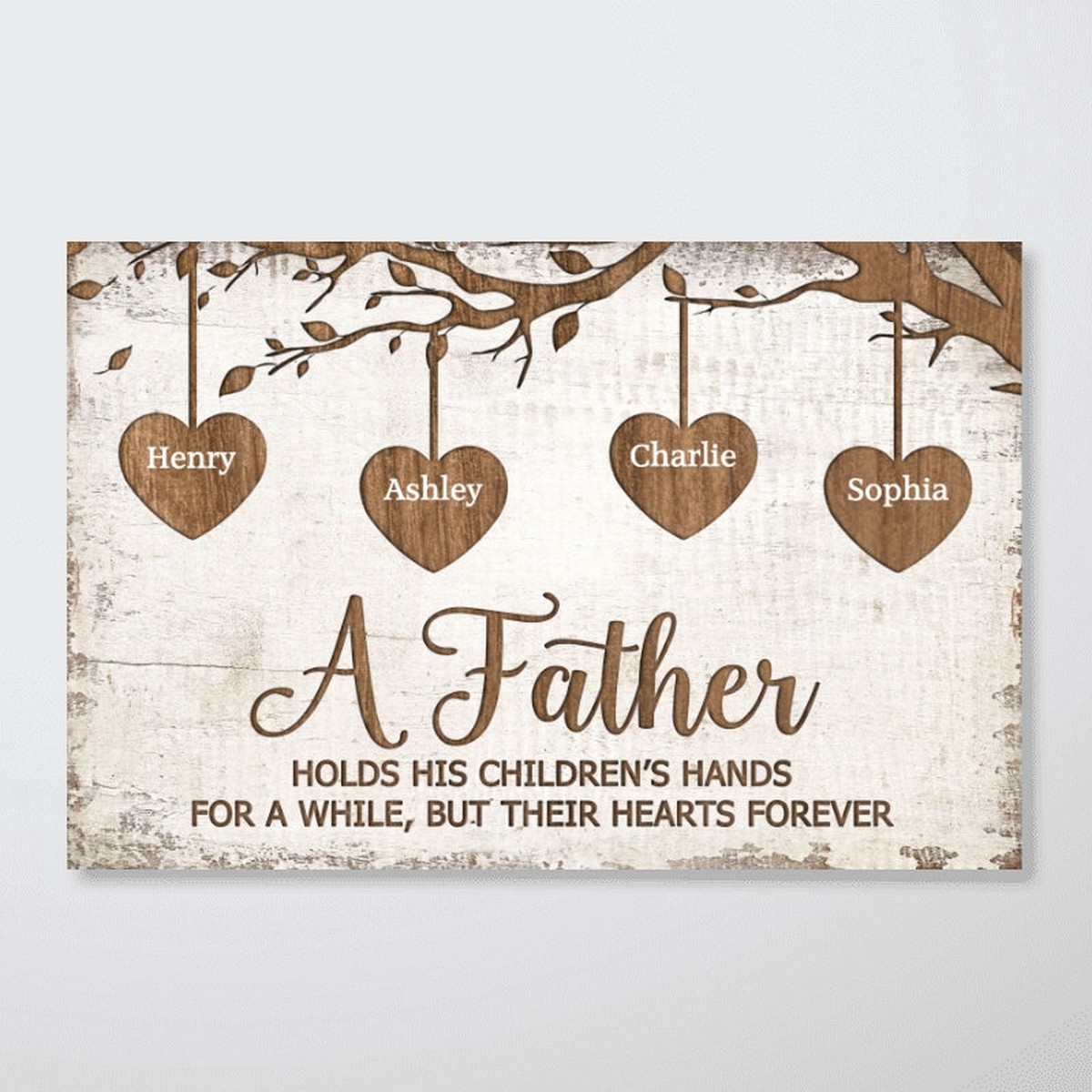 A Father Holds His Children Heart Forever Father's Day Gift for Dads, Personalized Poster Wall Art - 12"x8"