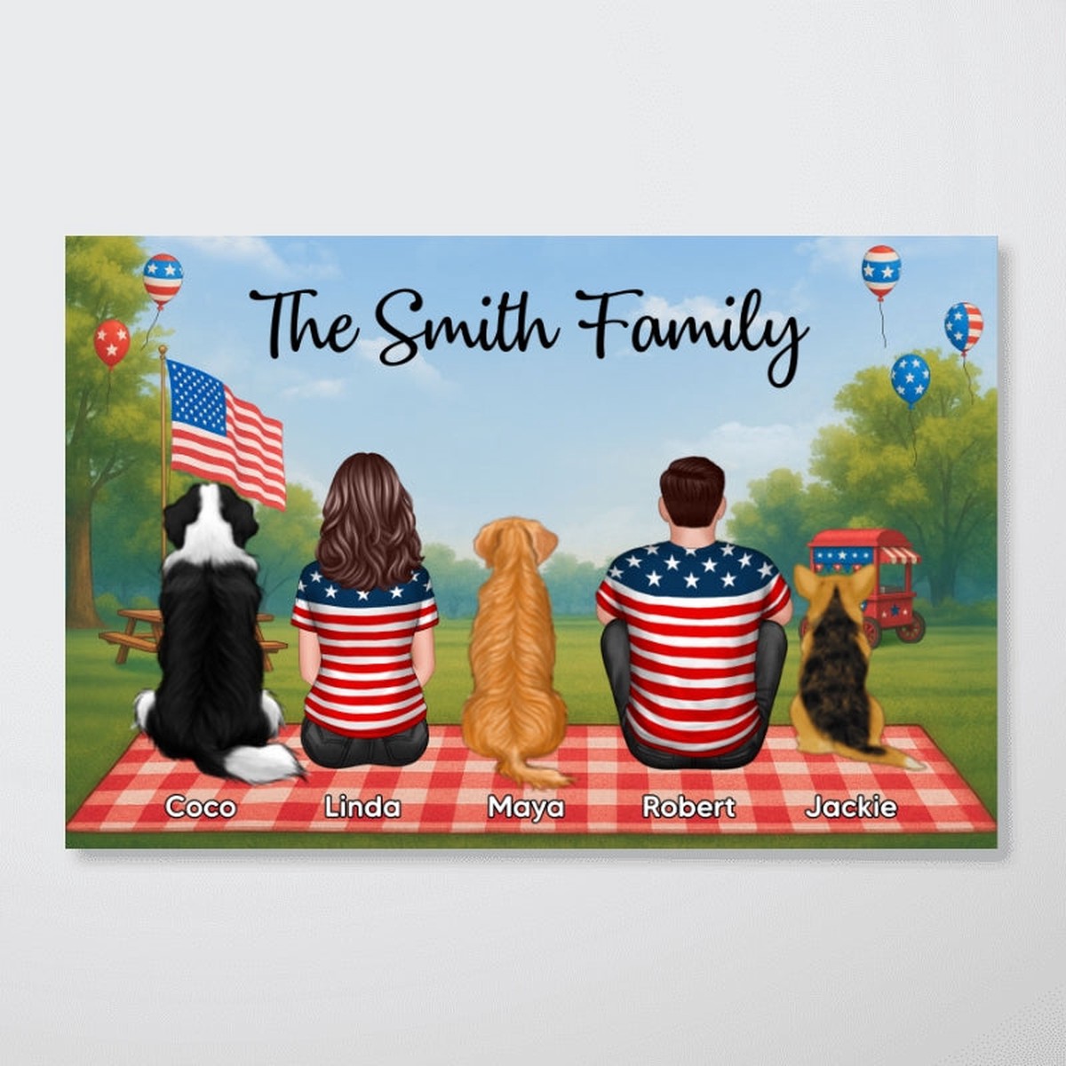 American Family In Park Picnic 4th Of July Personalized Poster - 12"x8"