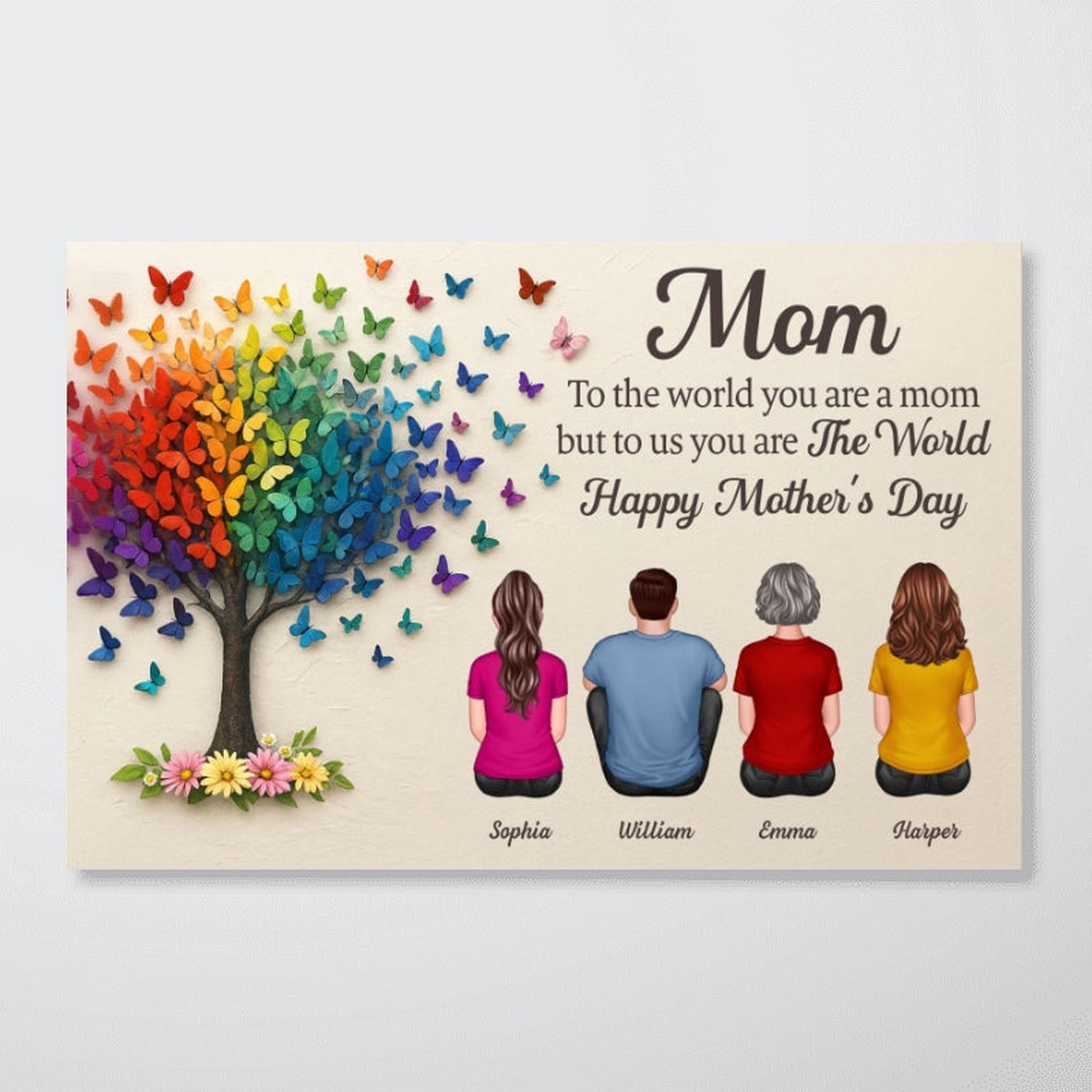 3D Effect Butterfly Tree MOM To Us You Are The World Personalized Poster, Gift For Mom - 12"x8"