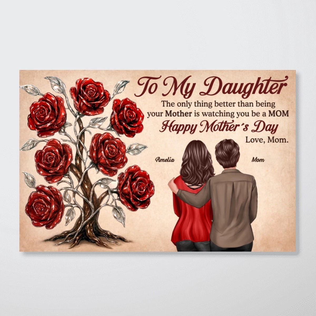 3D Effect Rose Tree To My Daughter From Mom Personalized Poster, Gift For Daughter - 12"x8"