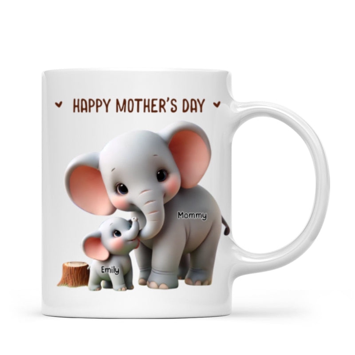 3D Effect Adorable Elephant Mom & Kids Grandma & Grandkids Personalized Mug, Perfect 2025 Gift For Mom, For Grandma - Ceramic Mug | white | 11oz
