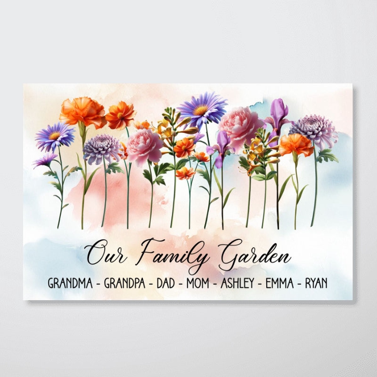 3D Effect Family Members Birth Month Flowers Personalized Poster, Gift For Mom, Grandma - 12"x8"