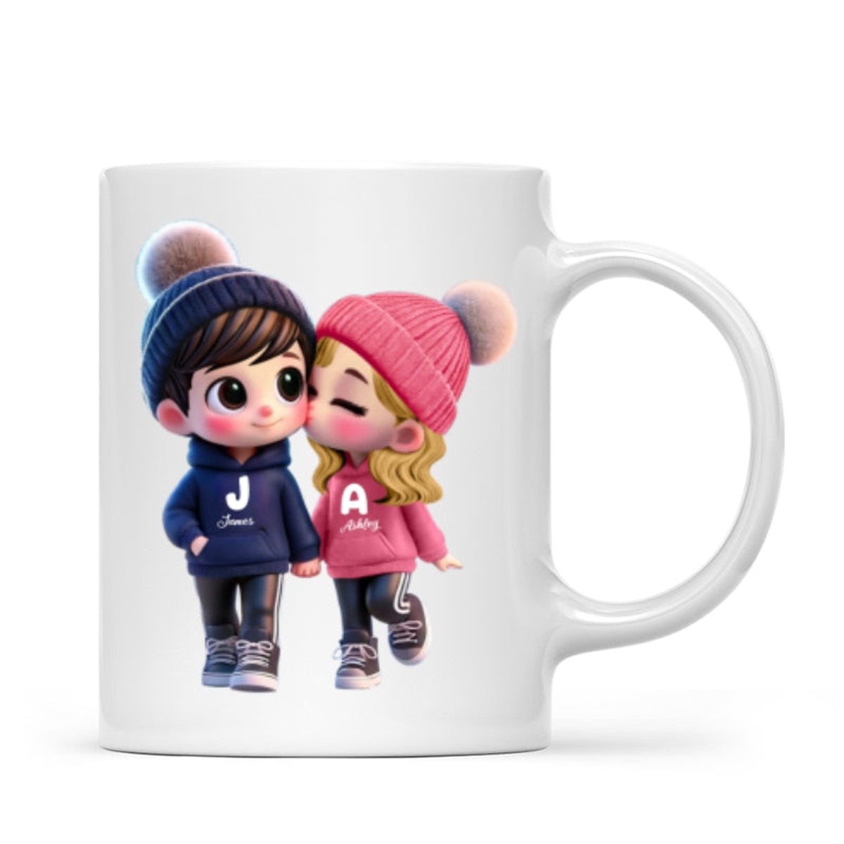 3D Effect Cute Cartoon Couple Walking Personalized Mug, Perfect Valentine'Day Gift for him, Gift for her - Ceramic Mug | white | 11oz