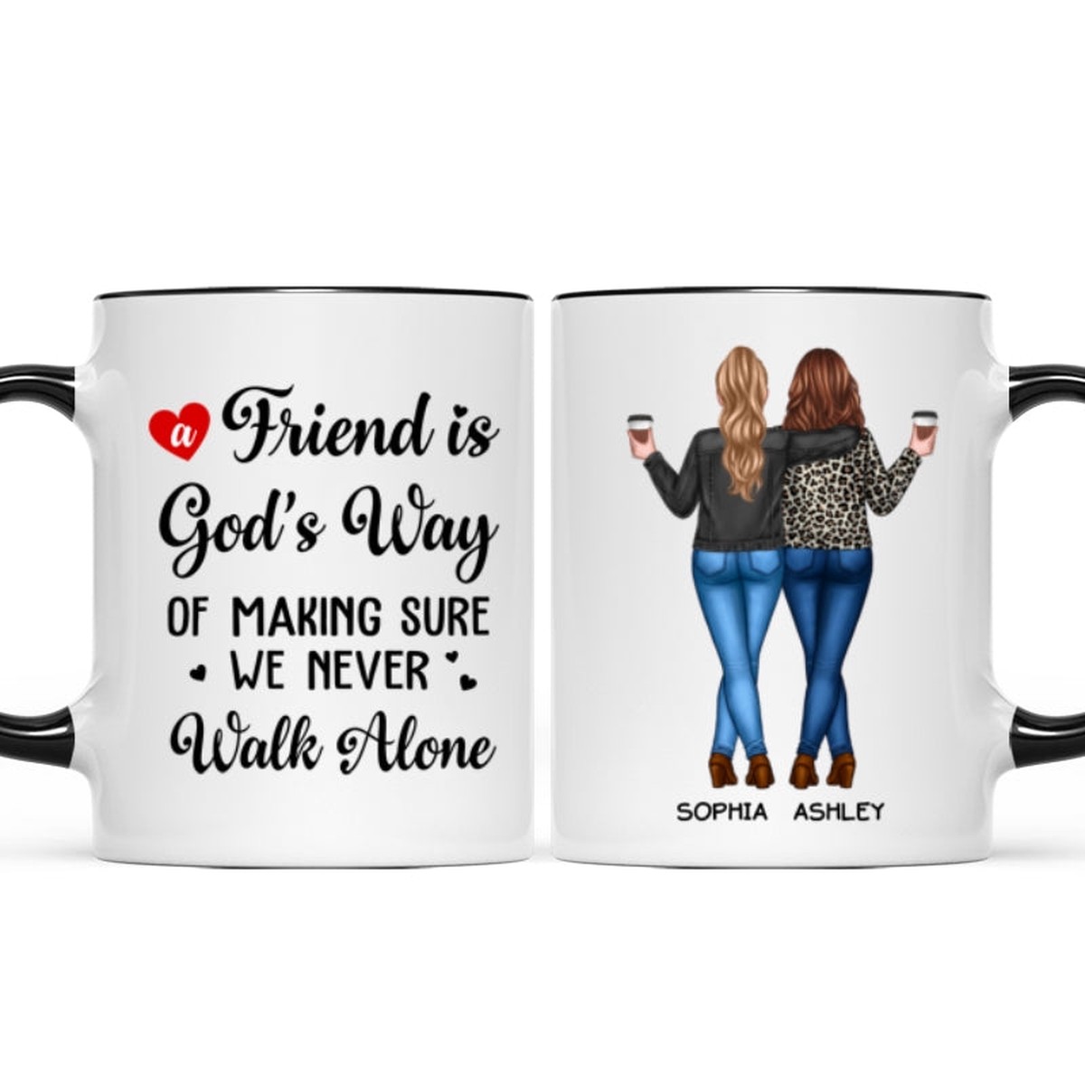 A Friend Is God's Way Besties Best Friend Gift Cup, Friendship Personalized Mug - 11oz | Black Accent | 1 Mug