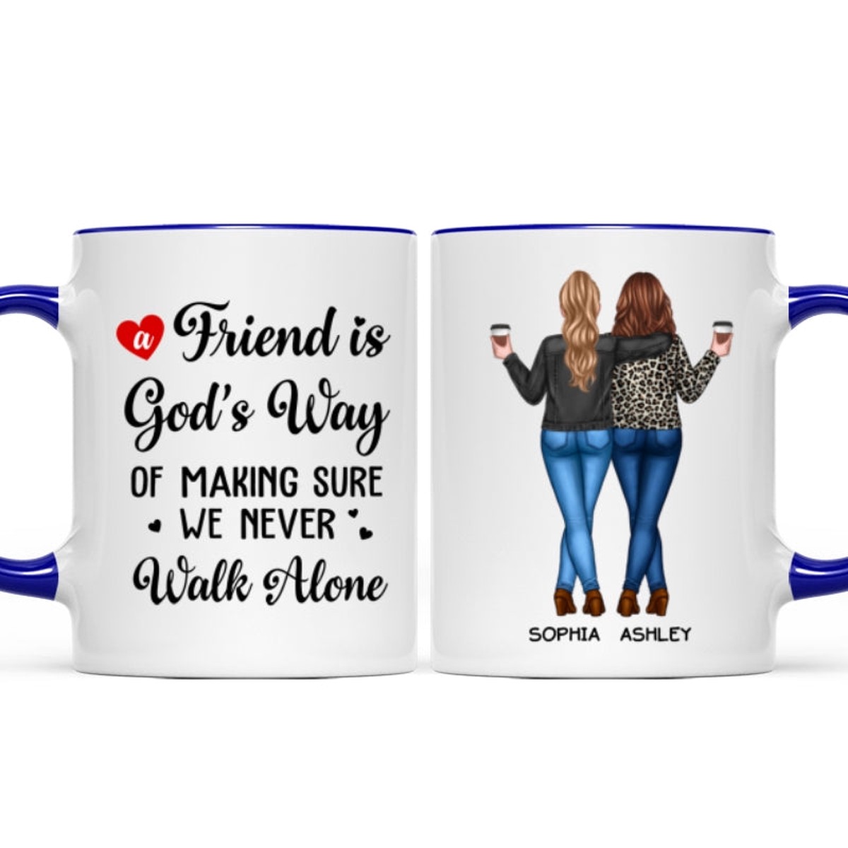 A Friend Is God's Way Besties Best Friend Gift Cup, Friendship Personalized Mug - 11oz | Dark Blue Accent | 1 Mug