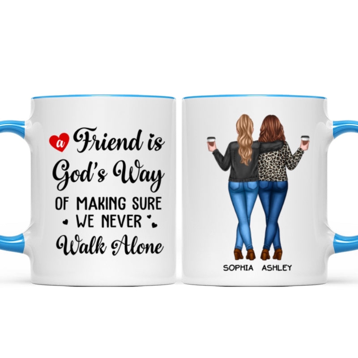 A Friend Is God's Way Besties Best Friend Gift Cup, Friendship Personalized Mug - 11oz | Light Blue Accent | 1 Mug
