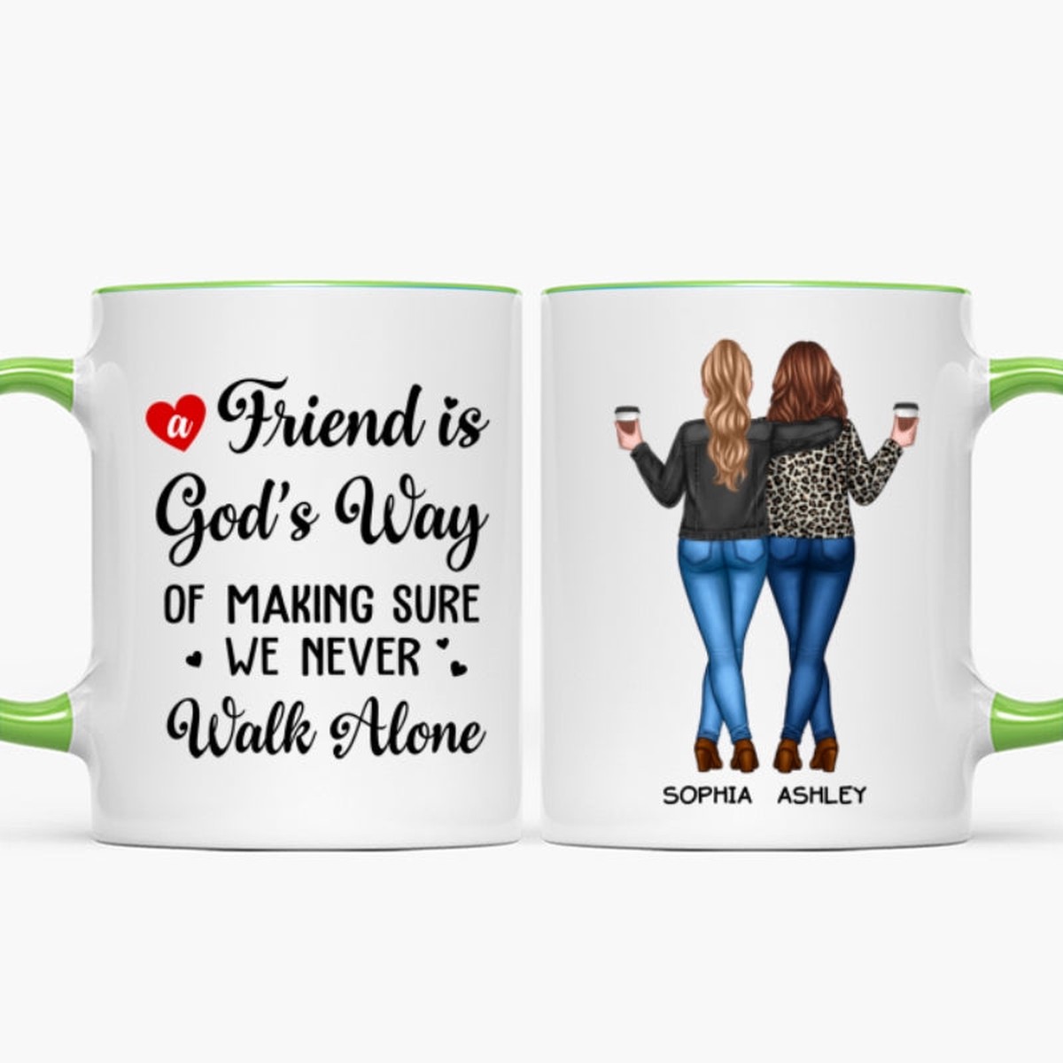 A Friend Is God's Way Besties Best Friend Gift Cup, Friendship Personalized Mug - 11oz | Lime Green Accent | 1 Mug