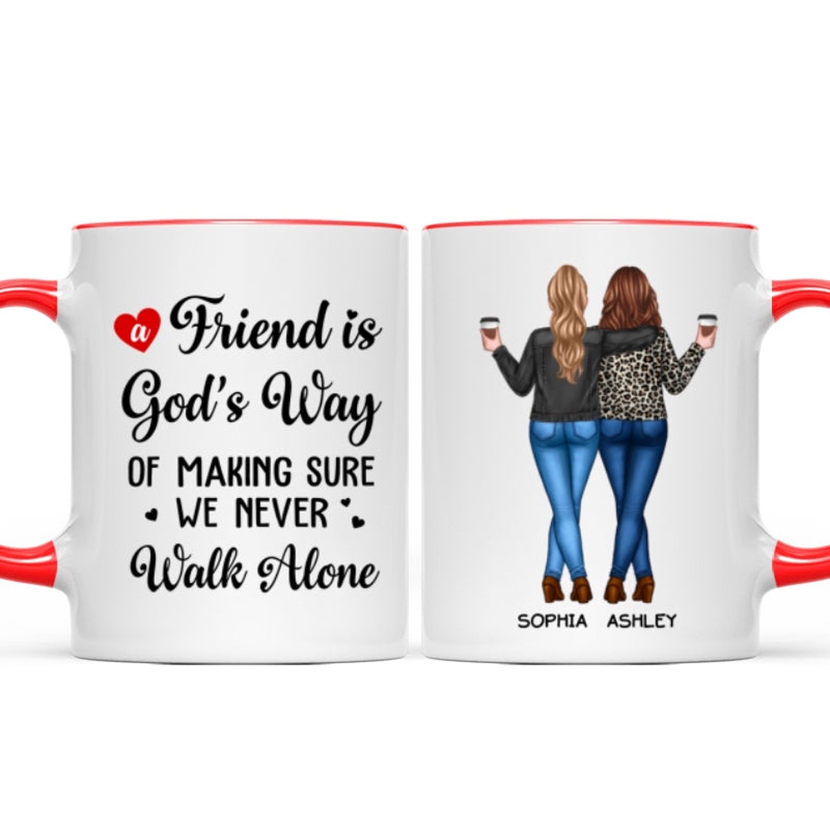 A Friend Is God's Way Besties Best Friend Gift Cup, Friendship Personalized Mug - 11oz | Red Accent | 1 Mug