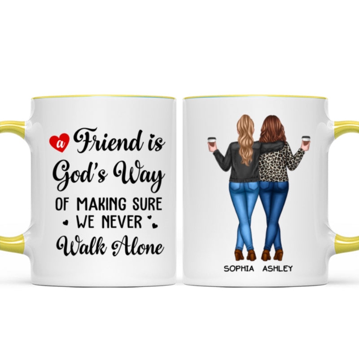 A Friend Is God's Way Besties Best Friend Gift Cup, Friendship Personalized Mug - 11oz | Yellow Accent | 1 Mug