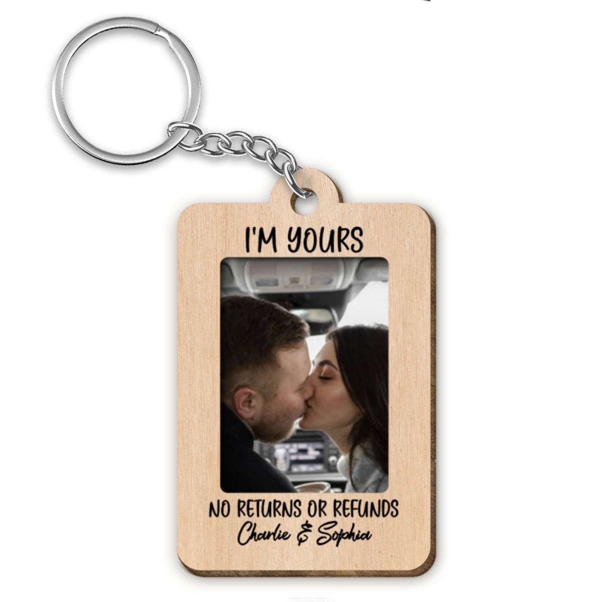 Drive Safe Handsome Personalized Couple Photo Car Wooden Keychain, Gift For Him - Wood | S - 2.35" | 1 Keychain