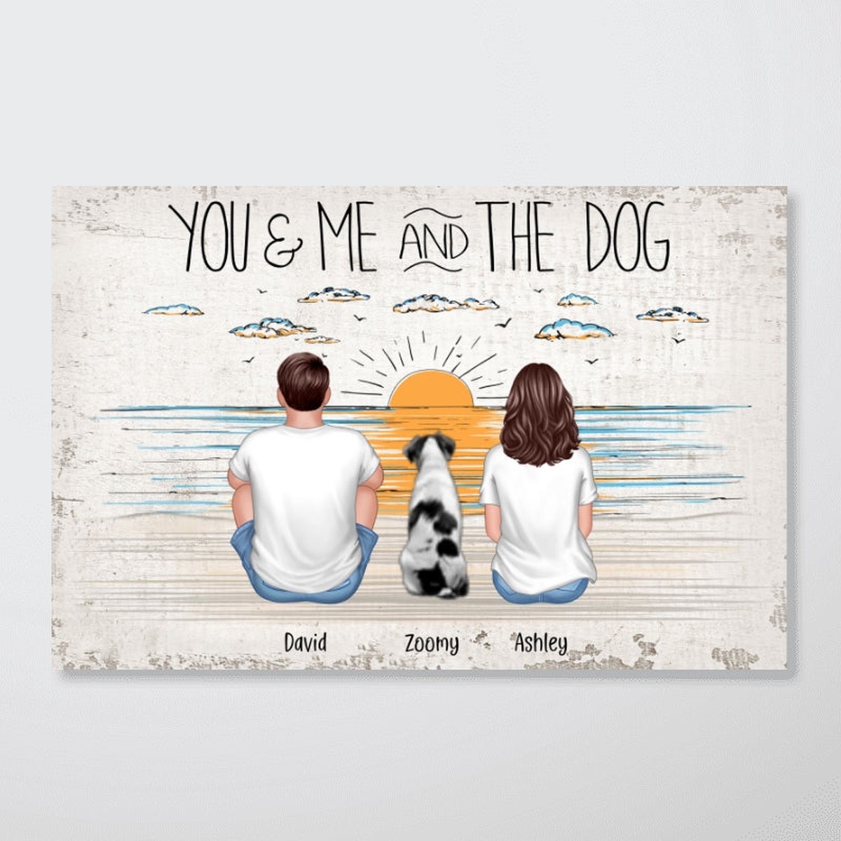 You Me And The Dogs Beach Outline Personalized Poster - 12"x8"