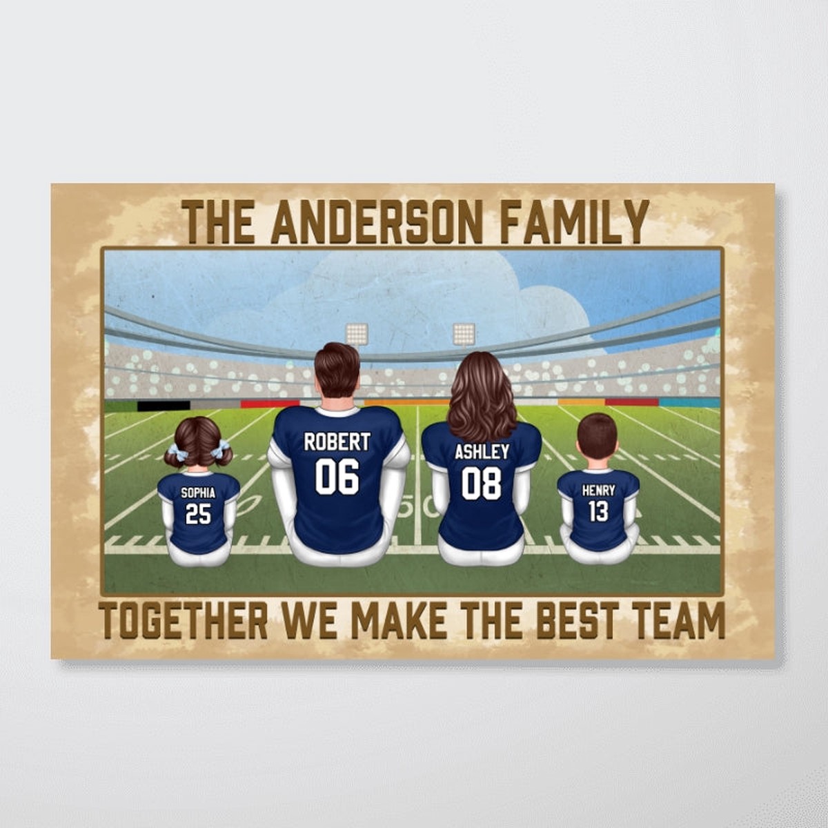 American Football Family Together We Make The Best Team Personalized Poster, Gift For Dad, For Grandpa, For Husband - 12"x8"