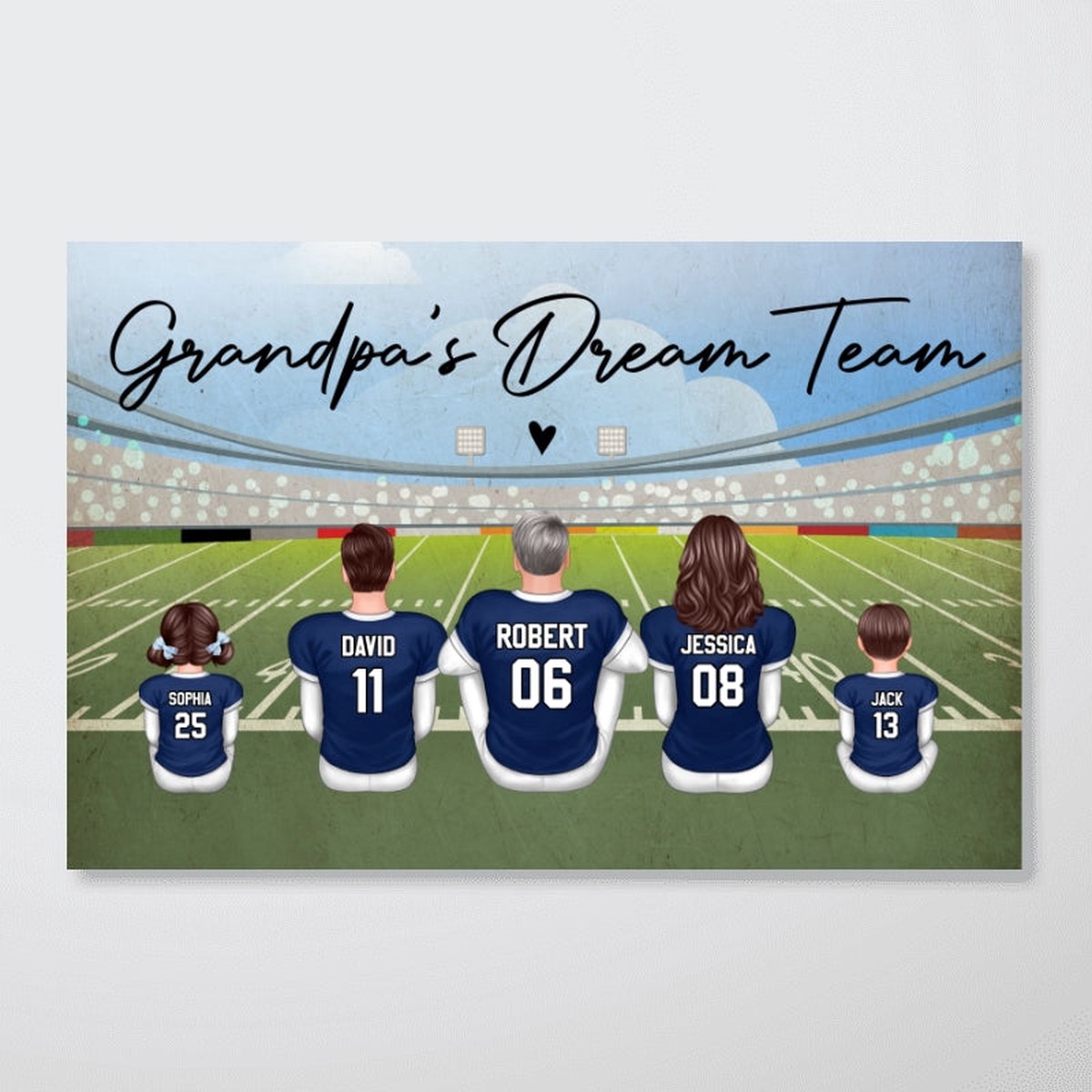 American Football GRANDPA DAD Dream Team Personalized Poster, Coolest Gift For Dad, For Grandpa, For Husband - 12"x8"