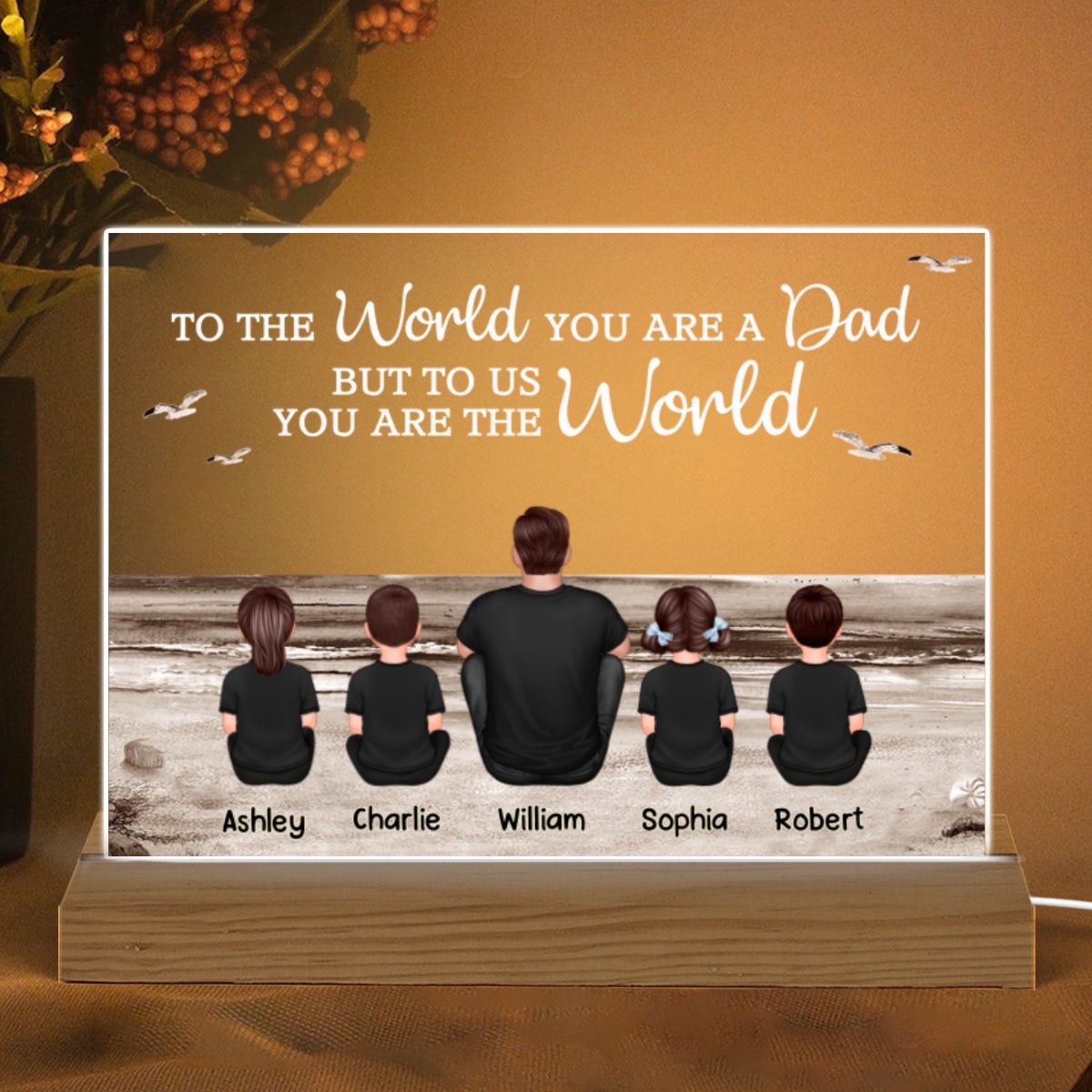 Dad And Sons Daughters Retro Vintage Beach Landscape Personalized Custom Shape Acrylic Warm LED Night Light - Acrylic