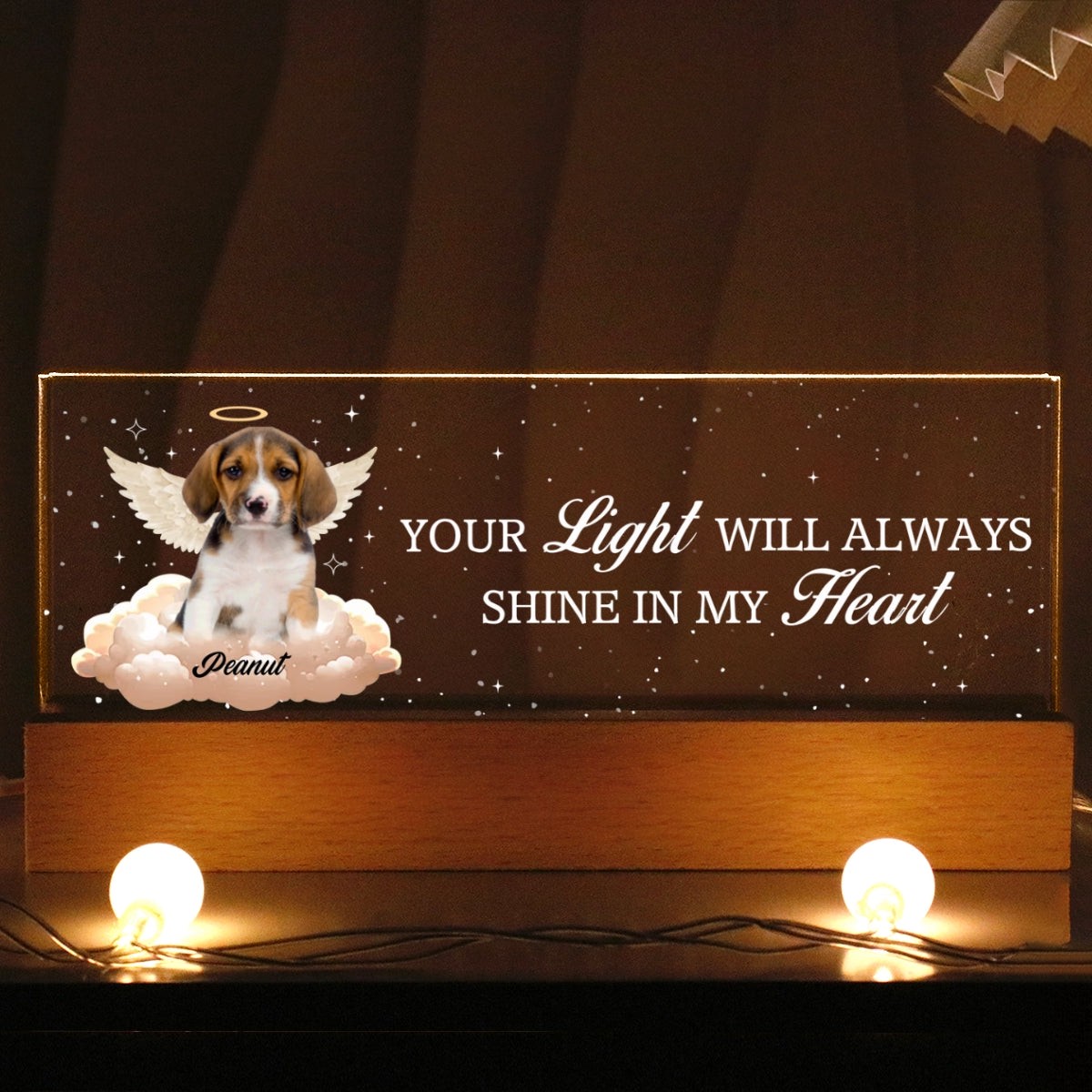 Your Light Will Always Shine In My Heart Personalized Acrylic Block LED Night Light, Sympathy Gift For Pet Owners - 5.9"
