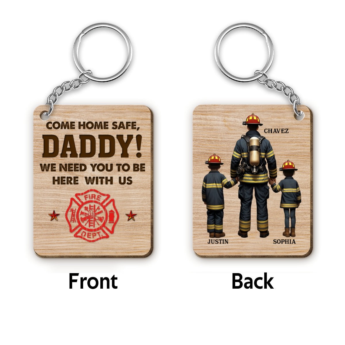Everyday Hero Keychain, Celebrating the Best Dad Ever, Personalized Wooden Keychain - Wood | S - 2.35" | 1 Keychain