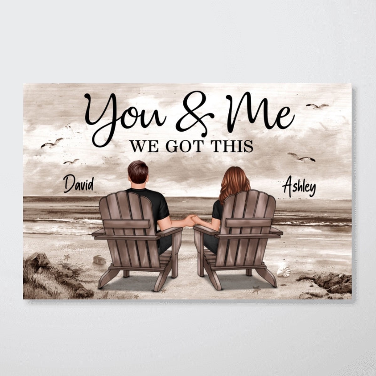 [FREE DELIVERY - Limited Time Offer] Couple Beach Landscape Retro Vintage Personalized Poster, Anniversary Gift For Couple, For Him, For Her - 12"x8"