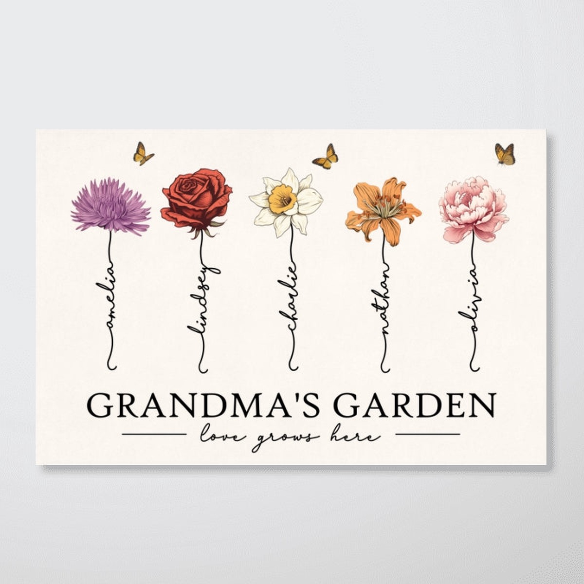 [FREE DELIVERY - Limited Time Offer] Grandmas Garden Love Grows Here Beautiful Birth Month Flower Gift For Grandma Mom Personalized Poster - 12"x8"