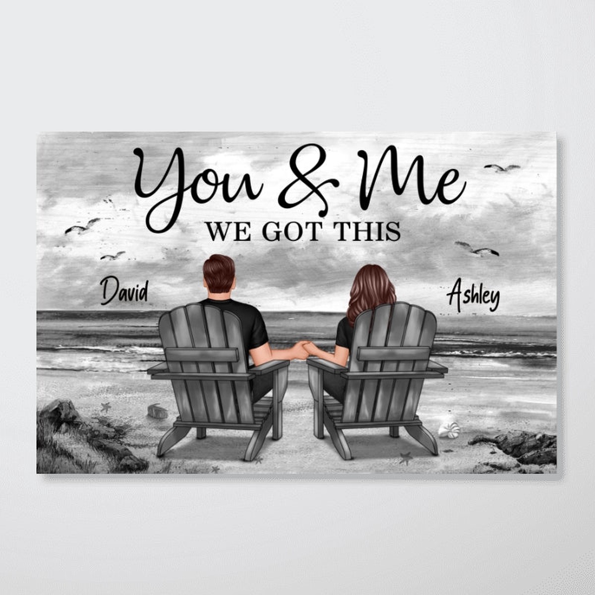 You And Me Eternal Love Beach Landscape Monochrome Personalized Poster, Heartfelt Gift For Him, For Her, Husband, Wife - 12"x8"