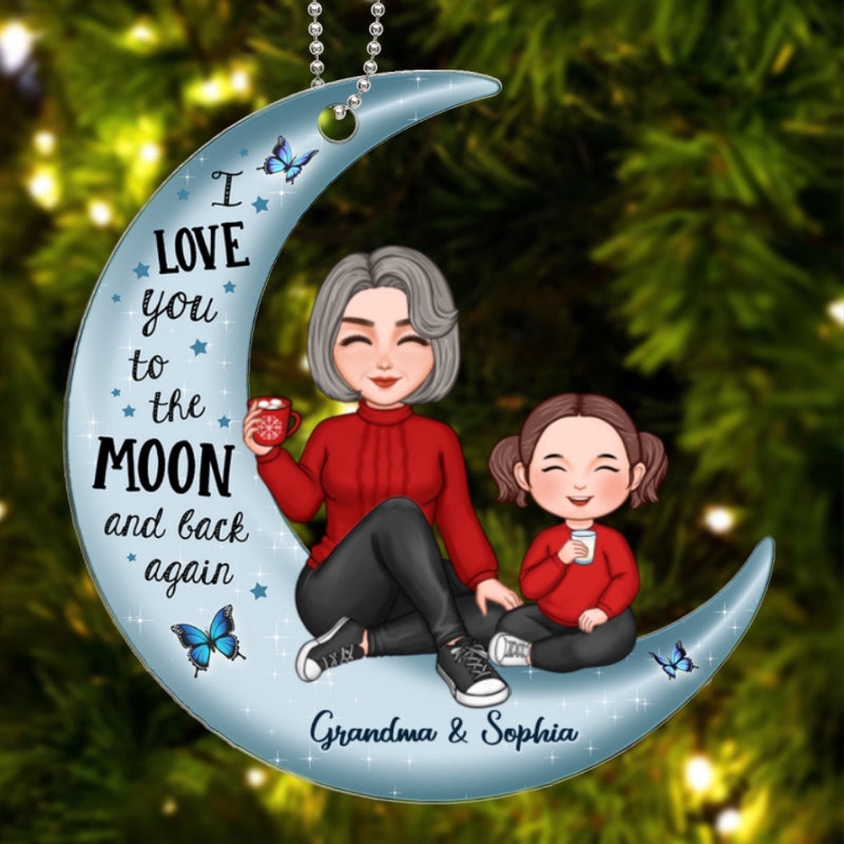 Cute Grandma & Grandkid On Moon Personalized Acrylic Ornament, Birthday Gift, Anniversary Gift [Grandma's nickname can be changed] - 1 Ornament