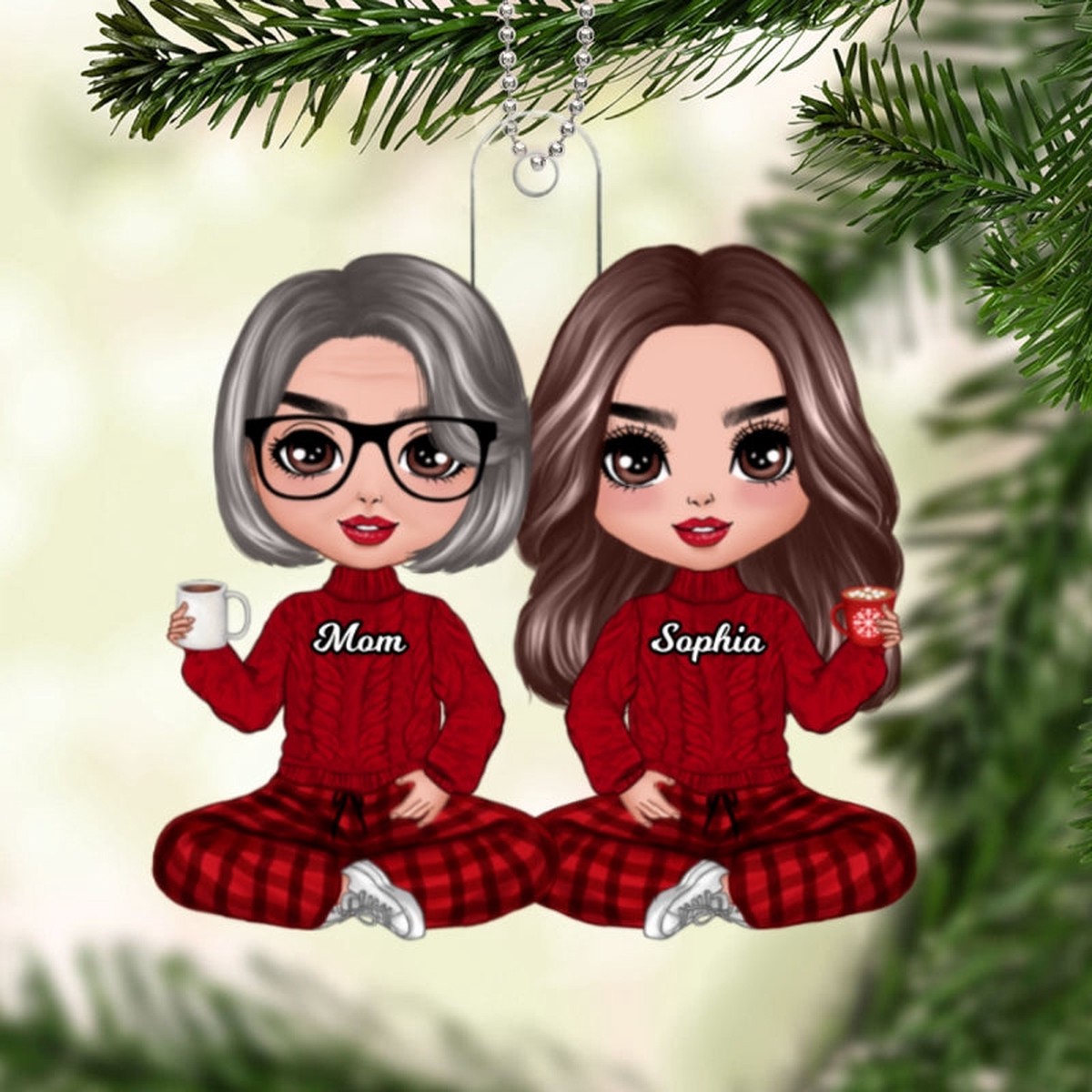 Doll Mom Daughter Sitting Personalized Personalized Acrylic Car Hanger - 1 Ornament