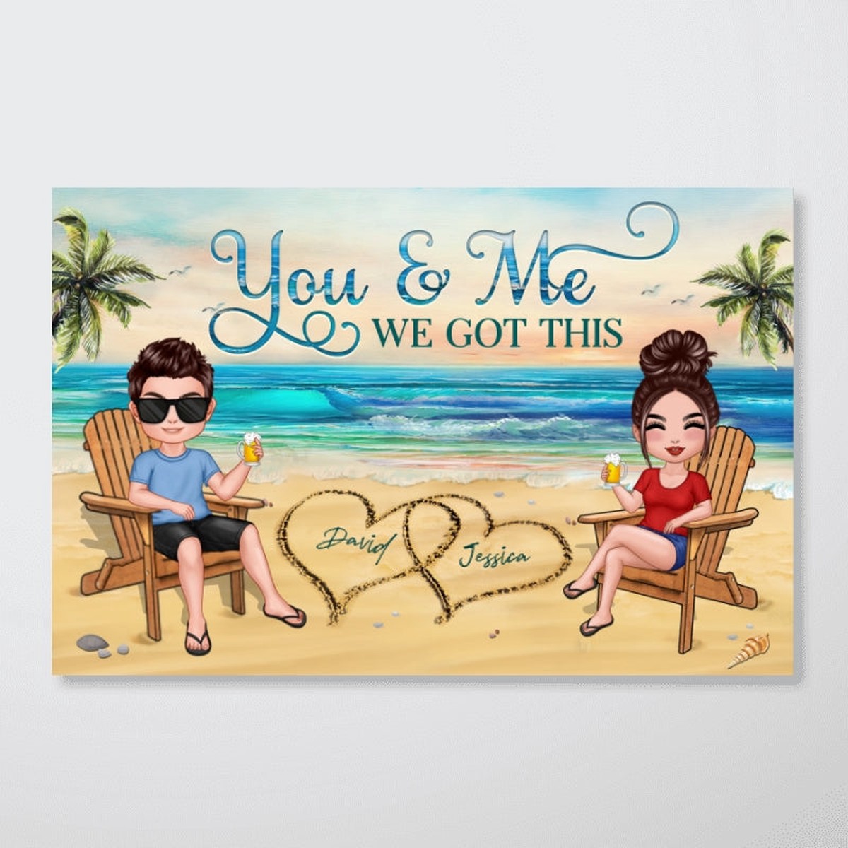 You Me We Got This Summer Doll Couple On Beach Personalized Horizontal Poster, The Perfect Personalized Anniversary Gift For Him, For Her - 12"x8"