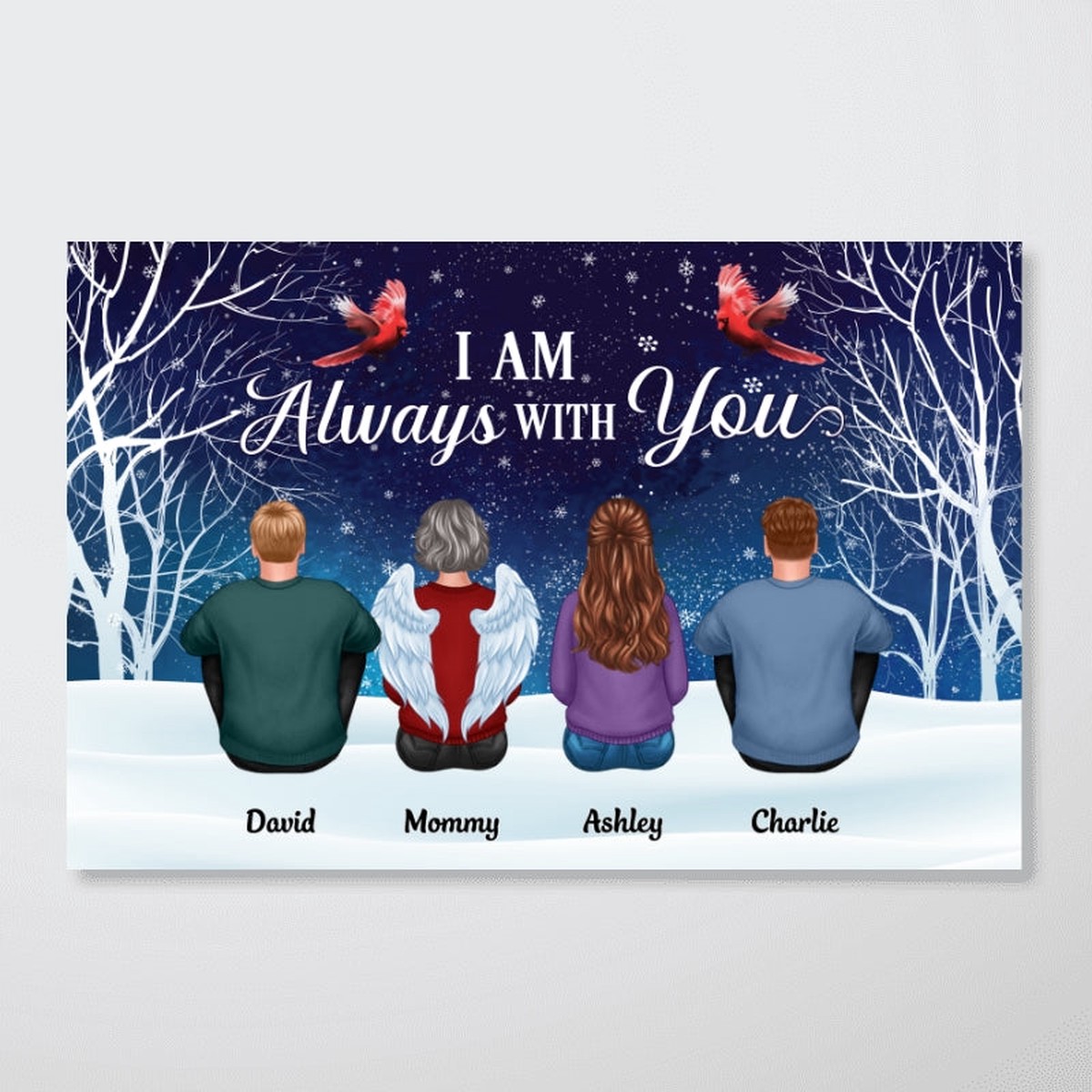 Always With You Family Sitting In Snow Memorial Remembrance Gift Personalized Horizontal Poster - 18x12