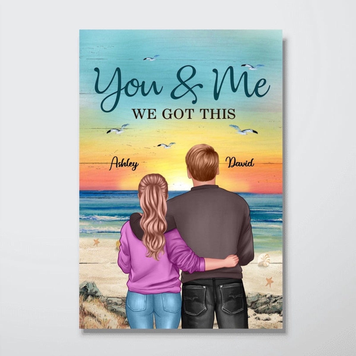 Back View Couple At Beach We Got This Personalized Vertical Poster - 12x18