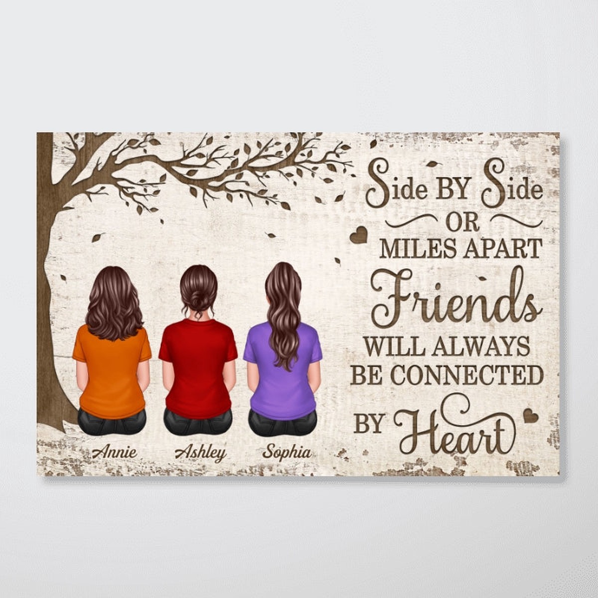 Back View Best Friends Man Woman Sitting Under Tree Personalized Horizontal Poster - 18x12