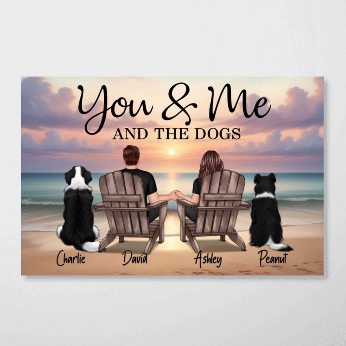 You Me And The Dogs Cats Beach Landscape - Personalized Poster - Gift for Him, Gift for Her - 12"x8"